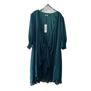 Chi Chi London Women's Midi Green Wrap Dress Swiss Dot UK 24/US 20